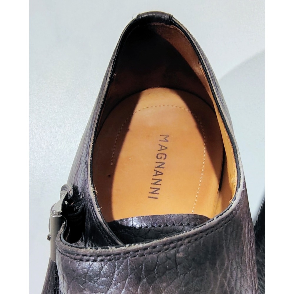 Magnanni Mens Monk Strap Dress Shoes 9.5M Dark Gray Burnished Leather Extralight - Picture 3 of 15